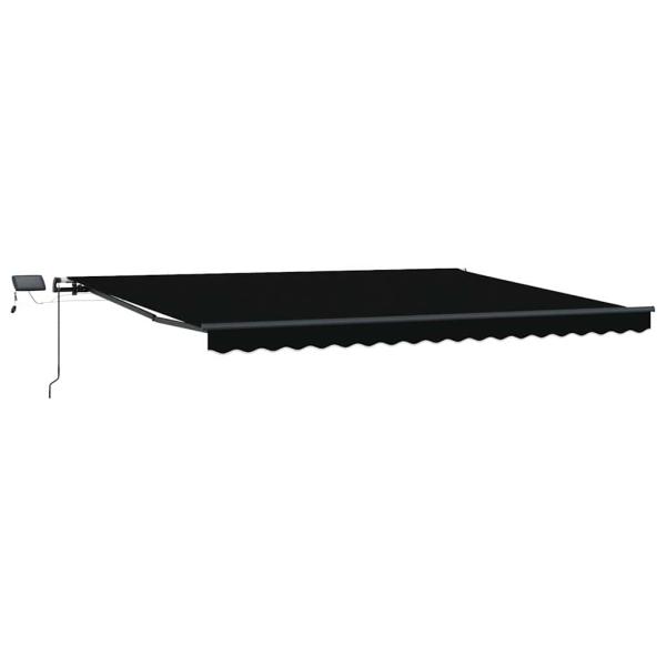 manuelle einziehbare Markise mit LED Schwarz 400x300 cm, Markisen-Ersatzstoff für 4x3 m Rahmen Schwarz