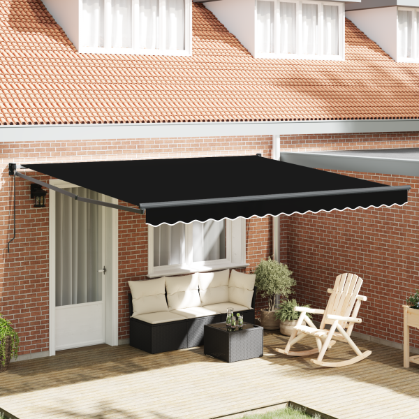 Manuelle Einziehbare Markise Schwarz 400x300 cm, Markisenstoff Ersatz für 4x3 m Rahmen Schwarz