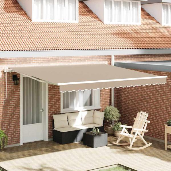ARDEBO.de - Automatische Einziehbare Markise Beige 400x300 cm, Markisen-Ersatzstoff für 4x3 m Rahmen Beige
