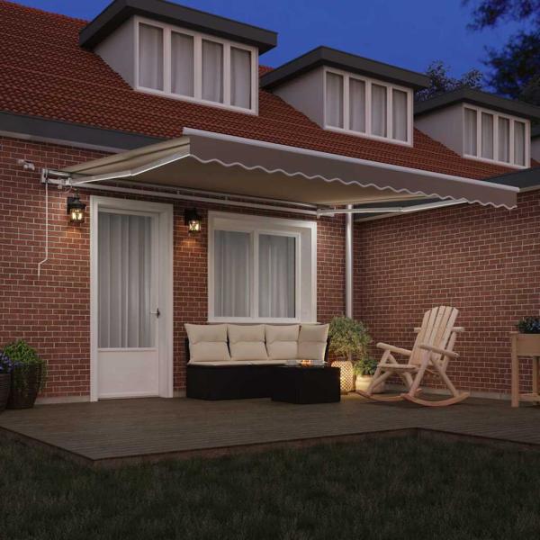 automatische einziehbare Markise mit LED Beige 400x300 cm, Markisen-Ersatzstoff für 4x3 m Rahmen Beige