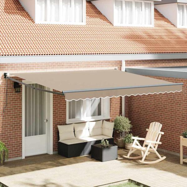 ARDEBO.de - Manuelle Einziehbare Markise Beige 400x300 cm, Markiseneinsatzstoff für 4x3 m Gestell Beige
