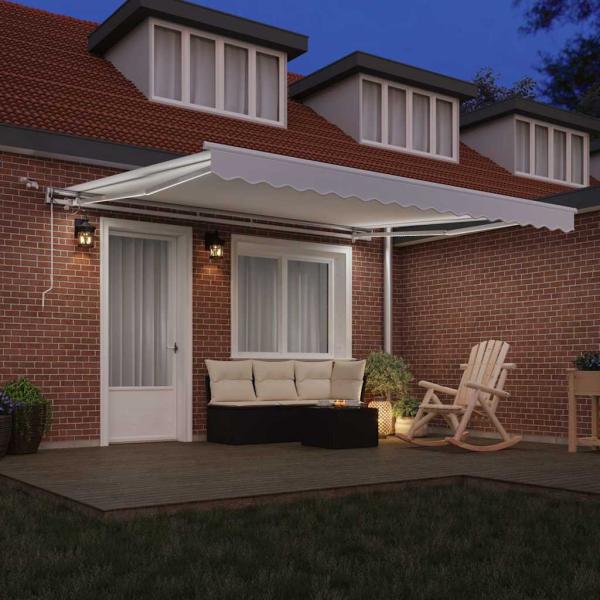 automatische einziehbare Markise mit LED Weiß 400x300 cm, Markisen Ersatzstoff für 4x3 m Rahmen Weiß