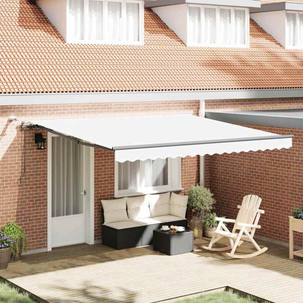 ARDEBO.de - automatische einziehbare Markise mit LED Weiß 400x300 cm, Markisenersatzgewebe für 4x3 m Rahmen Weiß