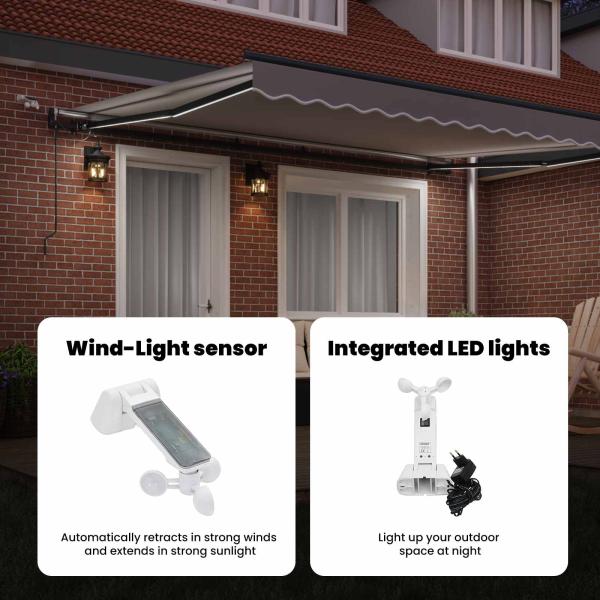 Automatische Einziehbare Markise mit LED Hellgrau 400x300 cm, Markisenersatzstoff für 4x3 m Rahmen Hellgrau