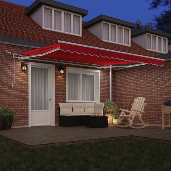 Automatische einziehbare Markise mit LED Rot 400x300 cm, Markisenersatzstoff für 4x3 m Rahmen Rot