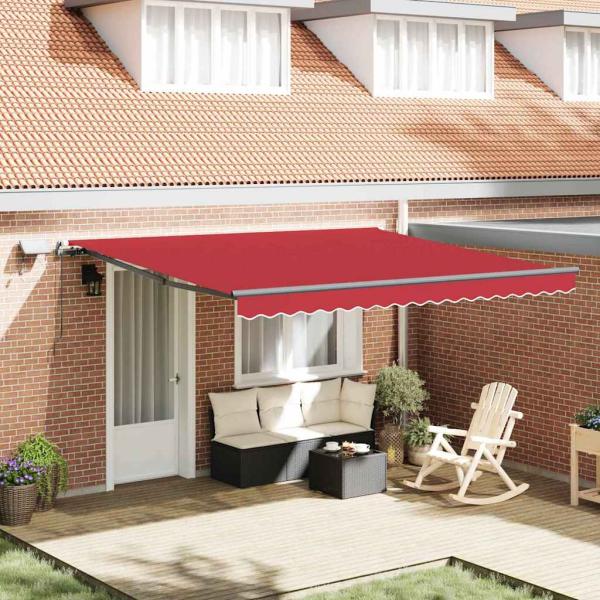 ARDEBO.de - Manuelle aufrollbare Markise mit LED Rot 400x300 cm, Markisenersatzstoff für 4x3 m Rahmen Rot