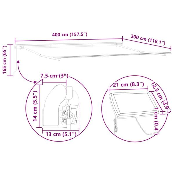 Manuelle aufrollbare Markise mit LED Rot 400x300 cm, Markisenersatzstoff für 4x3 m Rahmen Rot