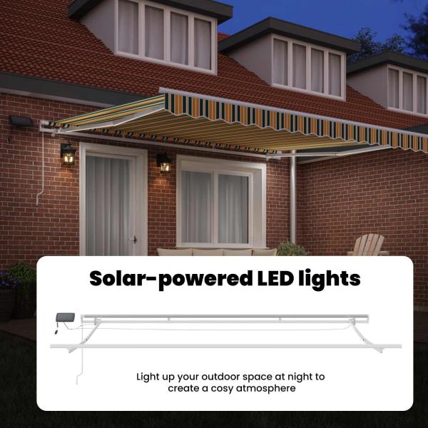 manuelle einziehbare Markise mit LED Grün und Gelb 400x300 cm, Markisen-Ersatzgewebe für Rahmen 4x3 m Grün und Gelb