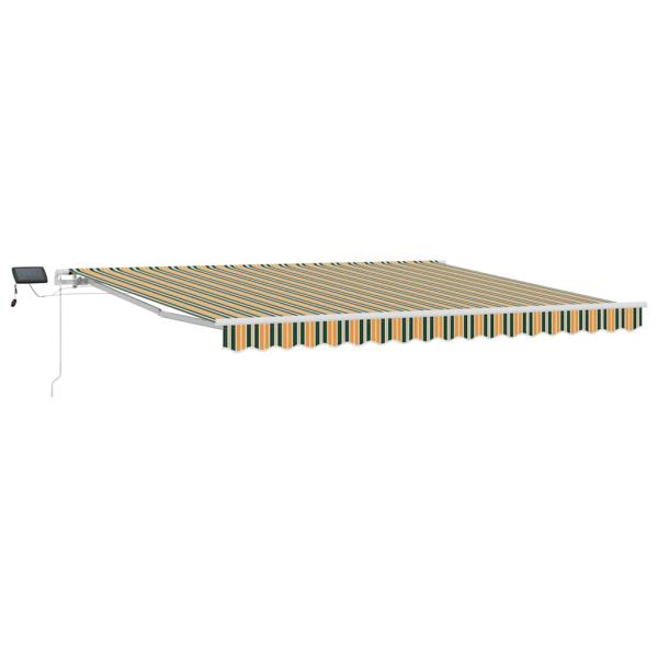 manuelle einziehbare Markise mit LED Grün und Gelb 400x300 cm, Markisen-Ersatzgewebe für Rahmen 4x3 m Grün und Gelb