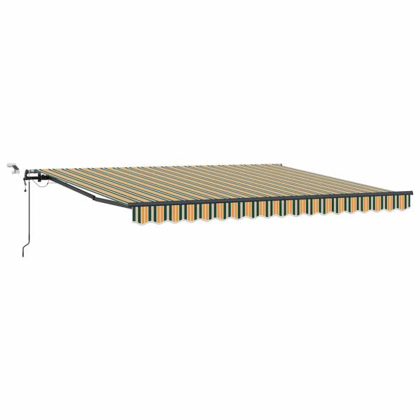 Automatische Einziehbare Markise mit LED Grün und Gelb 400x300 cm, Markisenstoff Ersatz für 4x3 m Rahmen Grün und Gelb