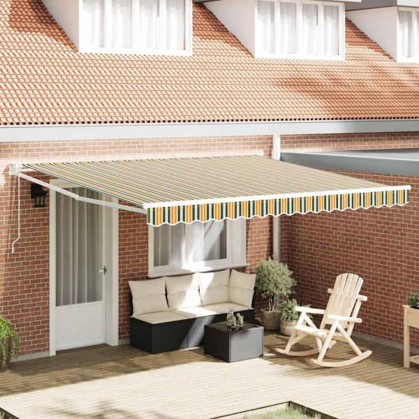 ARDEBO.de - Automatische Einziehbare Markise Grün und Gelb 400x300 cm, Markisen-Ersatzstoff für 4x3 m Rahmen Grün und Gelb