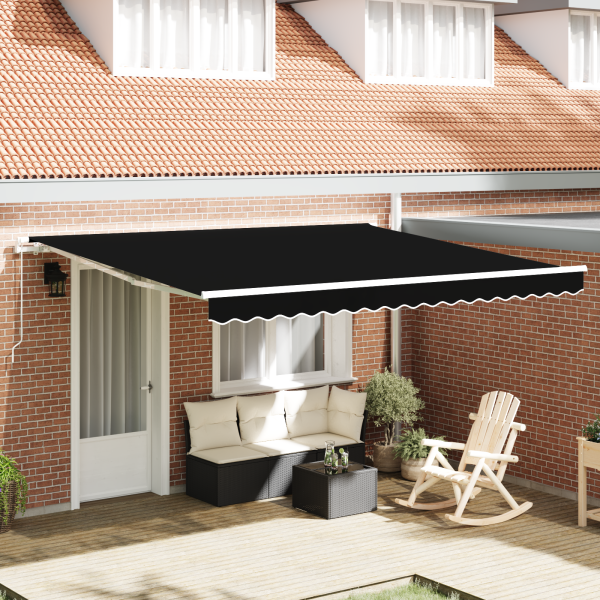 Manuelle Einziehbare Markise Schwarz 400x350 cm, Markisen-Ersatzstoff für 4x3,5 m Rahmen Schwarz