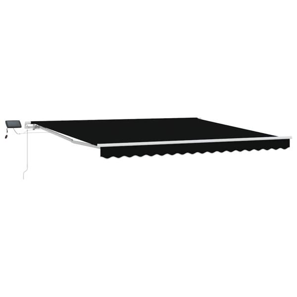 manuelle einziehbare Markise mit LED Schwarz 400x350 cm, Markisenersatzstoff für 4x3.5 m Rahmen Schwarz