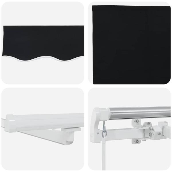manuelle einziehbare Markise mit LED Schwarz 400x350 cm, Markisenersatzstoff für 4x3.5 m Rahmen Schwarz