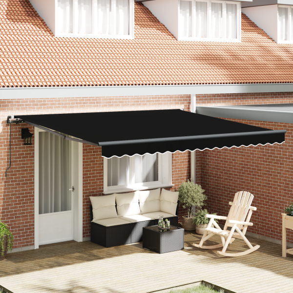 Manuelle einziehbare Markise Schwarz 400x350 cm, Markisenersatzstoff für 4x3,5 m Rahmen Schwarz