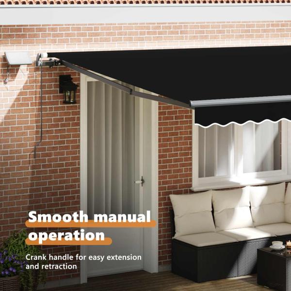 manuelle einziehbare Markise mit LED Schwarz 400x350 cm, Markisen-Ersatzstoff für 4x3,5 m Rahmen Schwarz