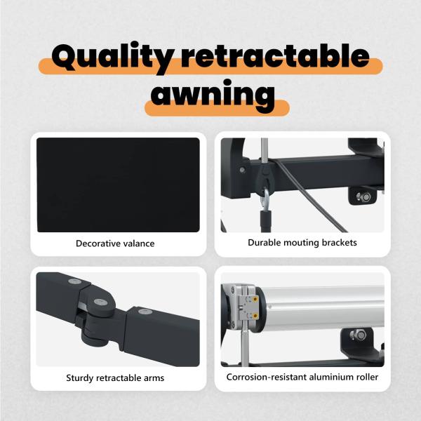 Automatische einziehbare Markise mit LED Schwarz 400x350 cm, Markisenersatzstoff für 4x3,5 m Rahmen Schwarz