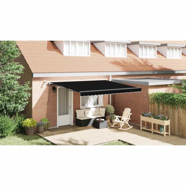 Automatische einziehbare Markise mit LED Schwarz 400x350 cm, Markisenersatzstoff für 4x3,5 m Rahmen Schwarz