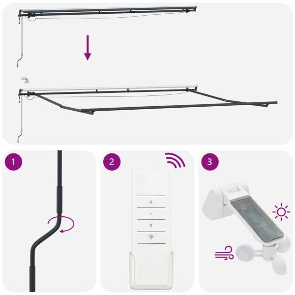 Automatische Einziehbare Markise mit LED Weiß 400x350 cm, Markisen-Ersatzstoff für 4x3.5 m Rahmen Weiß