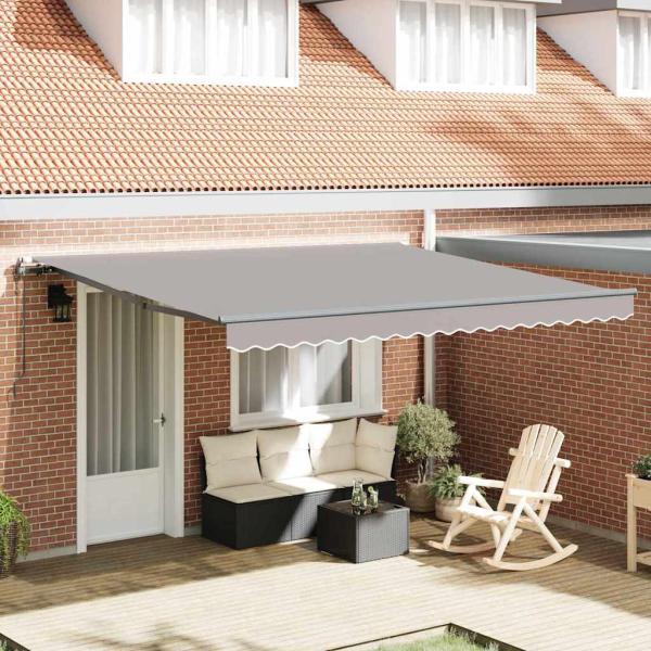 ARDEBO.de - Automatische einziehbare Markise Hellgrau 400x350 cm, Markisenersatzstoff für 4x3,5 m Rahmen Hellgrau