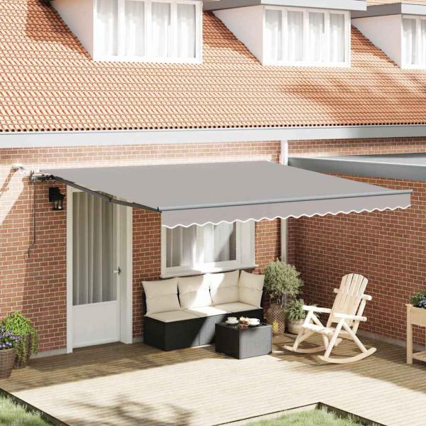 ARDEBO.de - Automatische Einziehbare Markise mit LED Hellgrau 400x350 cm, Markisen-Ersatzstoff für 4x3.5 m Rahmen Hellgrau