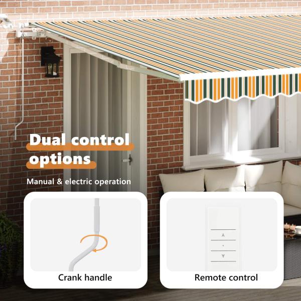 Automatische Einziehbare Markise mit LED Grün und Gelb 400x350 cm, Markisenersatzstoff für 4x3.5 m Rahmen in Grün und Gelb