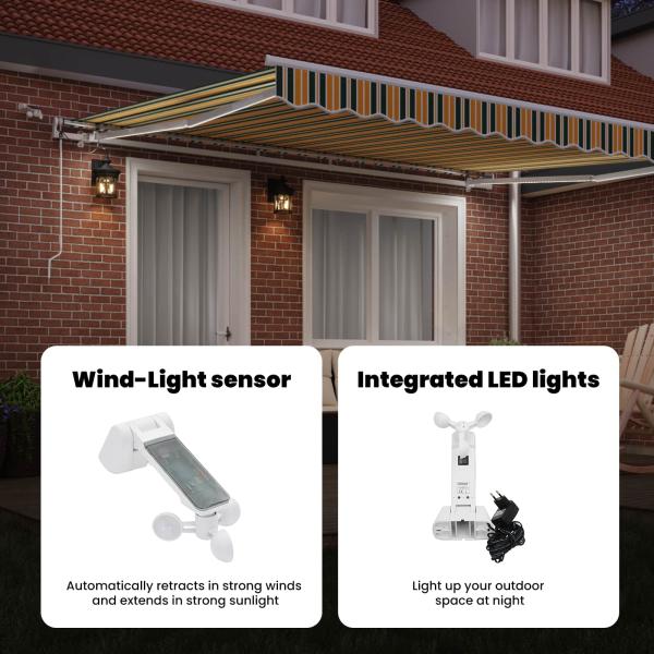 Automatische Einziehbare Markise mit LED Grün und Gelb 400x350 cm, Markisenersatzstoff für 4x3.5 m Rahmen in Grün und Gelb