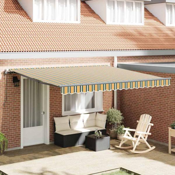 ARDEBO.de - Automatische einziehbare Markise Grün und Gelb 400x350 cm, Markisenersatzstoff für 4x3,5 m Rahmen Grün und Gelb