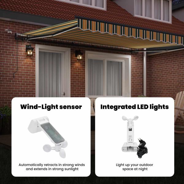 Automatische Einziehbare Markise mit LED Grün und Gelb 400x350 cm, Markisenersatzstoff für 4x3.5 m Rahmen Grün und Gelb