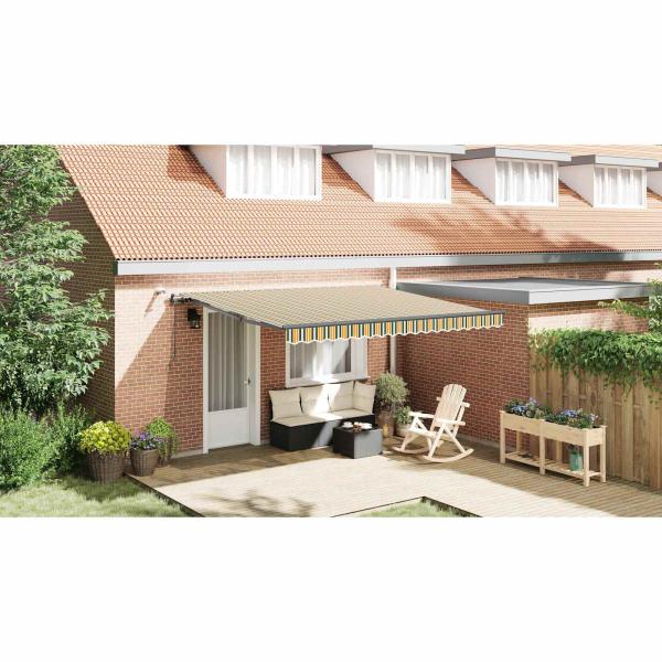 Automatische Einziehbare Markise mit LED Grün und Gelb 400x350 cm, Markisenersatzstoff für 4x3.5 m Rahmen Grün und Gelb