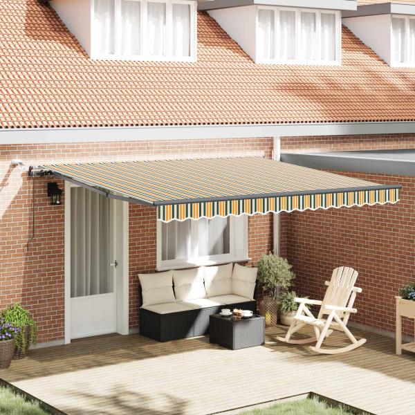 Automatische Einziehbare Markise mit LED Grün und Gelb 400x350 cm, Markisenersatzstoff für 4x3.5 m Rahmen Grün und Gelb