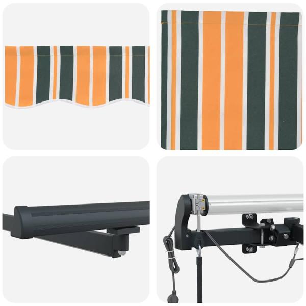 Automatische Einziehbare Markise mit LED Grün und Gelb 400x350 cm, Markisenersatzstoff für 4x3.5 m Rahmen Grün und Gelb