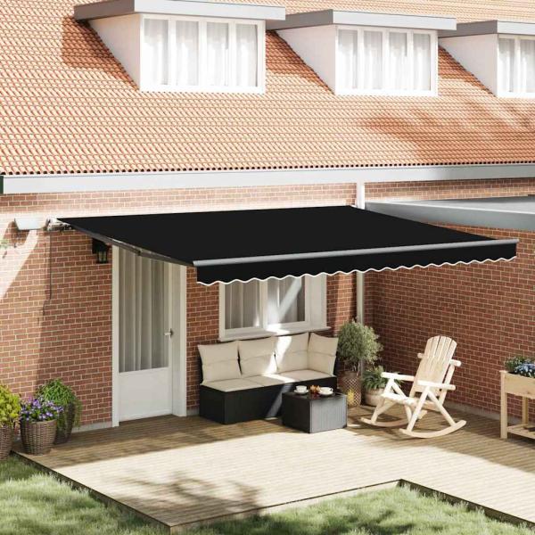 ARDEBO.de - manuelle einziehbare Markise mit LED Schwarz 450x300 cm, Markisenersatzstoff für Rahmen 4.5x3 m Schwarz