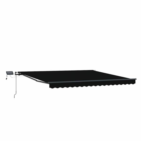 manuelle einziehbare Markise mit LED Schwarz 450x300 cm, Markisenersatzstoff für Rahmen 4.5x3 m Schwarz