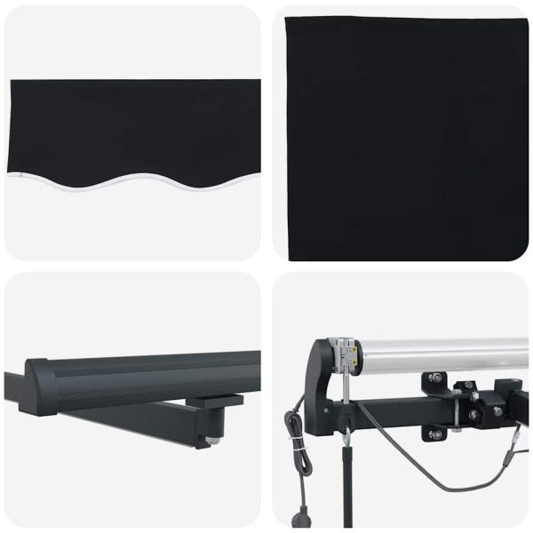 Automatische Einziehbare Markise mit LED Schwarz 450x300 cm, Markisenersatzstoff für 4,5x3 m Rahmen Schwarz