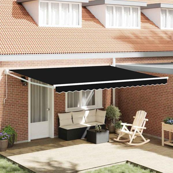 ARDEBO.de - Manuelle Einziehbare Markise Schwarz 450x300 cm, Markisen Ersatzstoff für Rahmen 4.5x3 m Schwarz