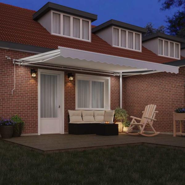Automatische Einziehbare Markise mit LED Weiß 450x300 cm, Markisen-Ersatzstoff für 4.5x3 m Rahmen Weiß