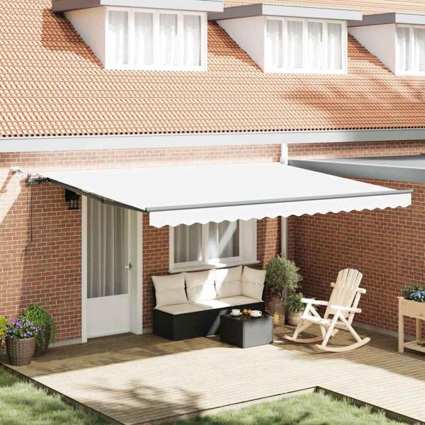 ARDEBO.de - Automatische Einziehbare Markise mit LED Weiß 450x300 cm, Markisenersatzstoff für 4.5x3 m Rahmen Weiß