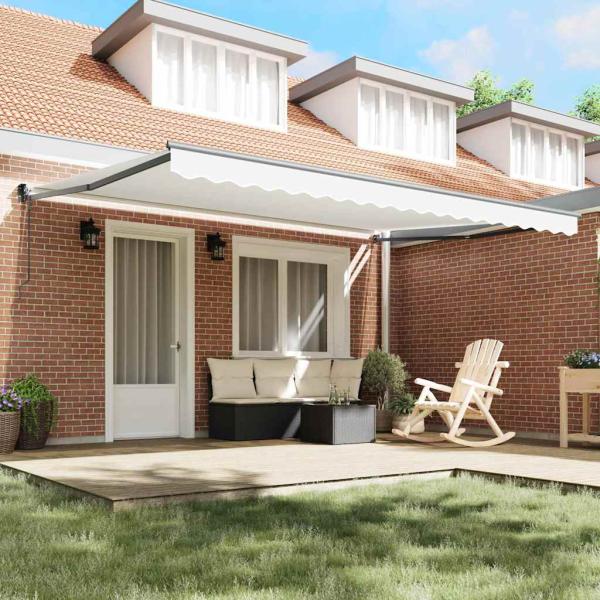 automatische einziehbare Markise Weiß 450x300 cm, Markisenersatzstoff für Rahmen 4.5x3 m Weiß