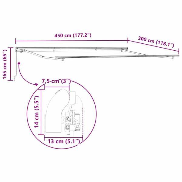 Manuelle Einziehbare Markise Hellgrau 450x300 cm, Markisenersatzstoff für 4,5x3 m Rahmen Hellgrau