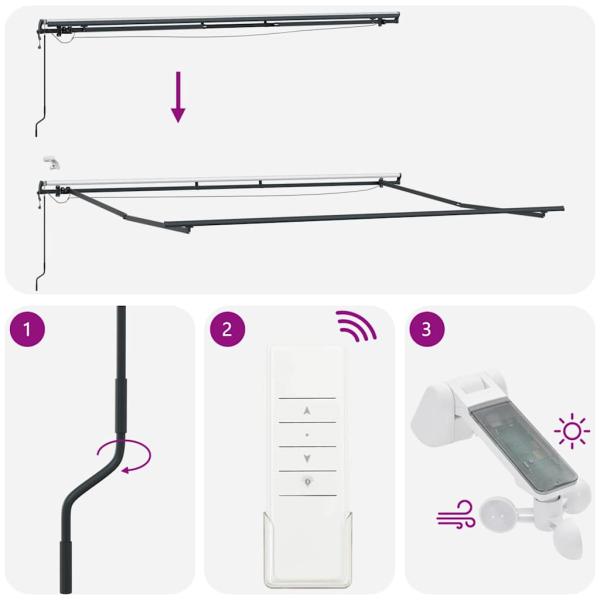 Automatische Einziehbare Markise mit LED Hellgrau 450x300 cm, Markisen Ersatzstoff für 4,5x3 m Rahmen Hellgrau