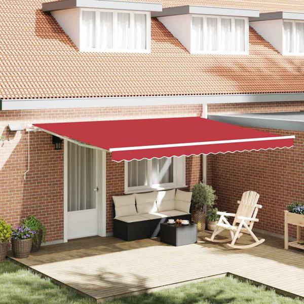ARDEBO.de - Manuelle Einziehbare Markise mit LED Rot 450x300 cm, Markisenersatzstoff für 4,5x3 m Rahmen Rot