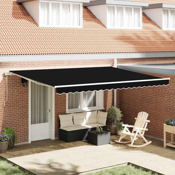 ARDEBO.de - Automatische einziehbare Markise Schwarz 450x350 cm, Markisenersatzstoff für 4,5x3,5 m Rahmen Schwarz