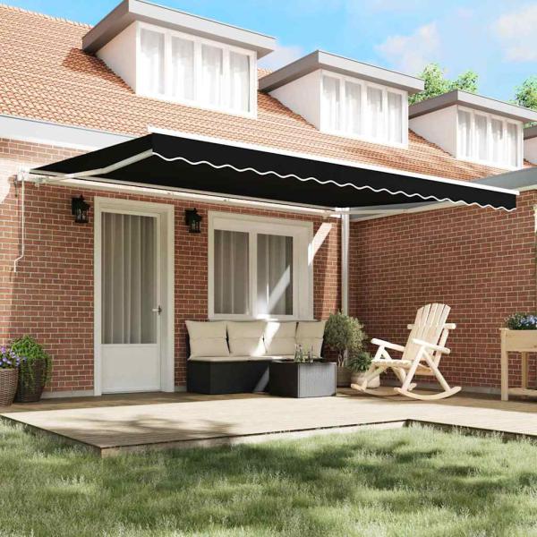 Automatische einziehbare Markise Schwarz 450x350 cm, Markisenersatzstoff für 4,5x3,5 m Rahmen Schwarz