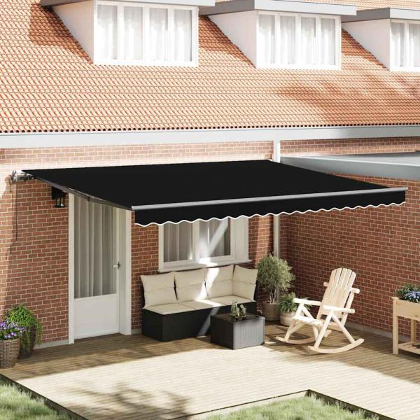 ARDEBO.de - automatische einziehbare Markise Schwarz 450x350 cm, Markisen Austauschstoff für 4,5x3,5 m Rahmen Schwarz