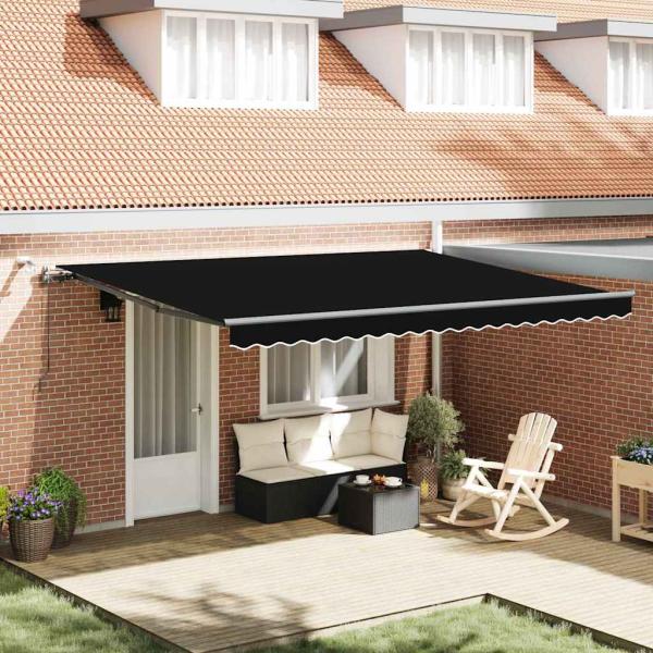 ARDEBO.de - Automatische einziehbare Markise mit LED Schwarz 450x350 cm, Markisen-Ersatzstoff für 4,5x3,5 m Rahmen Schwarz