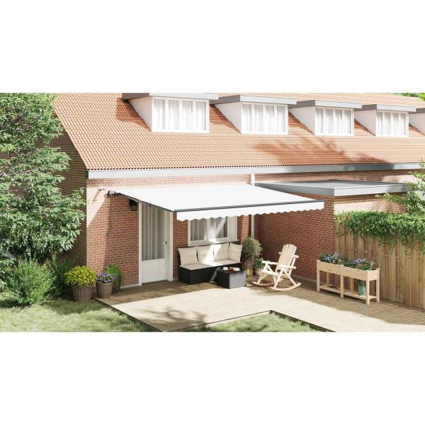 Automatische einziehbare Markise mit LED Weiß 450x350 cm, Markise Ersatzstoff für 4.5x3.5 m Rahmen Weiß