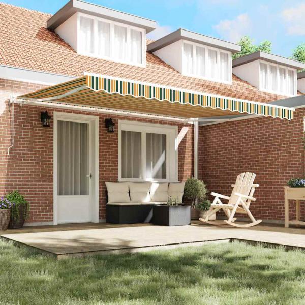 Automatische Einziehbare Markise Grün und Gelb 450x350 cm, Markisen-Ersatzstoff für 4,5x3,5 m Rahmen Grün und Gelb