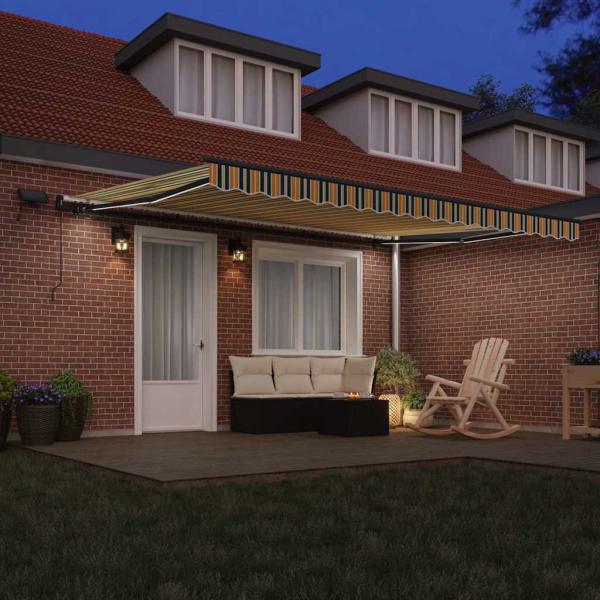ARDEBO.de - Manuelle Einziehbare Markise mit LED Grün und Gelb 450x350 cm, Markisenstoff-Ersatz für 4.5x3.5 m Rahmen in Grün und Gelb