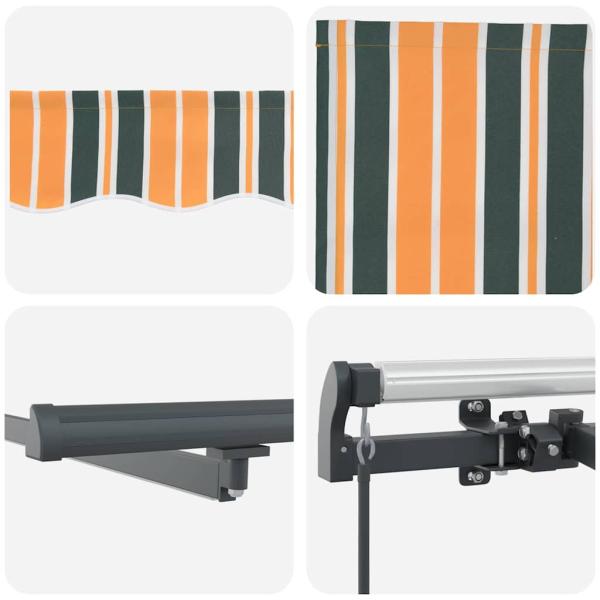 Manuelle Einziehbare Markise mit LED Grün und Gelb 450x350 cm, Markisenstoff-Ersatz für 4.5x3.5 m Rahmen in Grün und Gelb